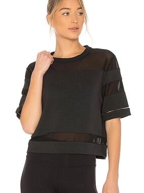 ALO Yoga Black Mesh-Panel Crop Top